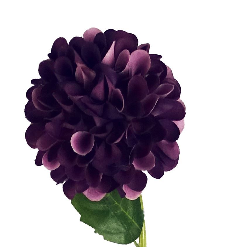 6 x 75cm Medium Artificial Purple Dahlia Pompom Flowers – Faux Dahlia Stems