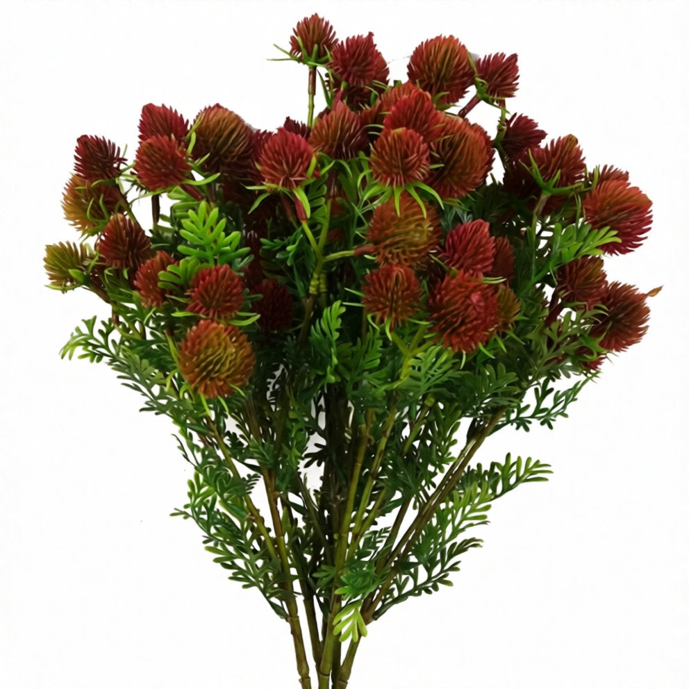 6 x 55cm Small Artificial Red Craspedia Flowers – Realistic Faux Stems