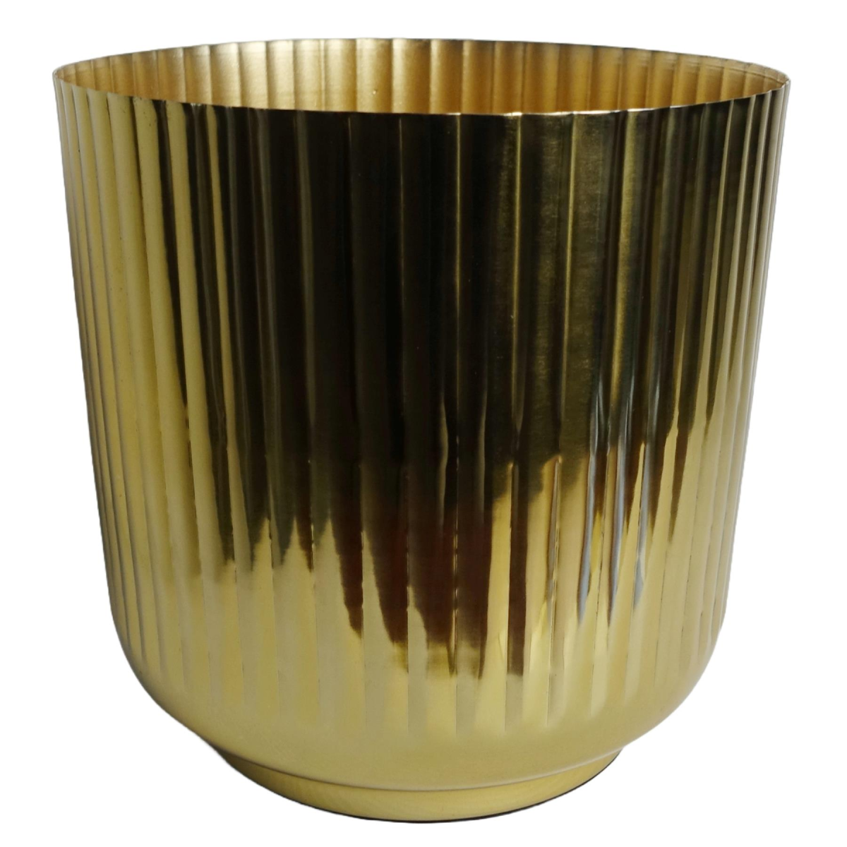 20.5cm x 20cm Medium Gold Fluted Metal Planter – Decorative Gold Plant Pot