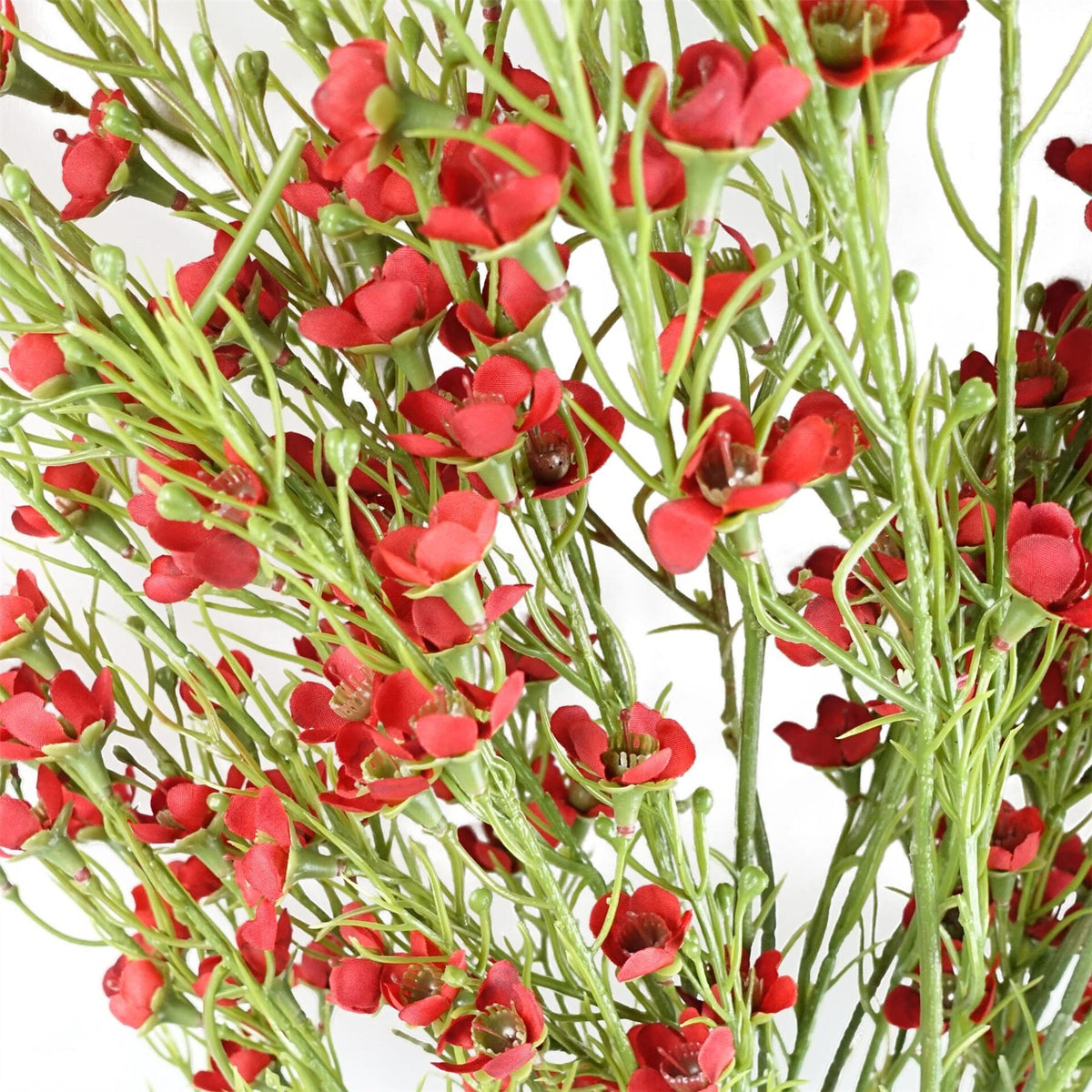 6 x 100cm Large Artificial Foliage with Small Red Flowers – Realistic Faux Flower Stems
