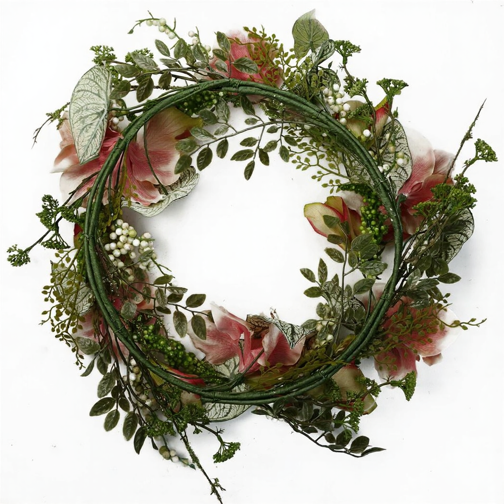 60cm Large Artificial Pink Lily Wreath – Elegant Faux Blossom Door & Wall Décor