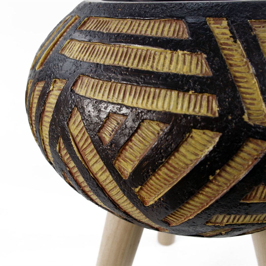 45cm x 34cm Large Bali Oval Composite Planter with Wooden Legs – Indoor Plant Stand