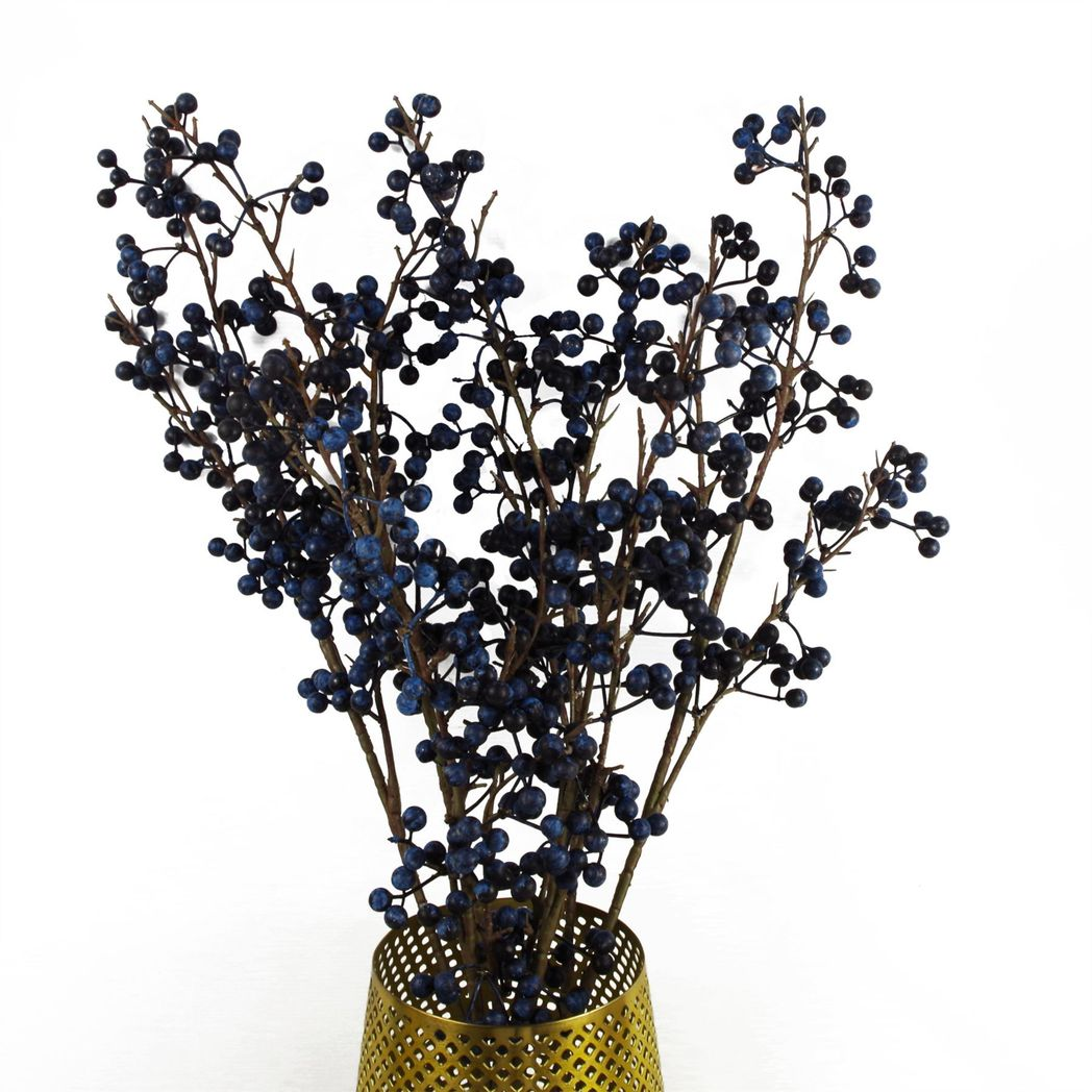 70cm Medium Artificial Blue Christmas Berry Spray – Realistic Faux Berry Stem