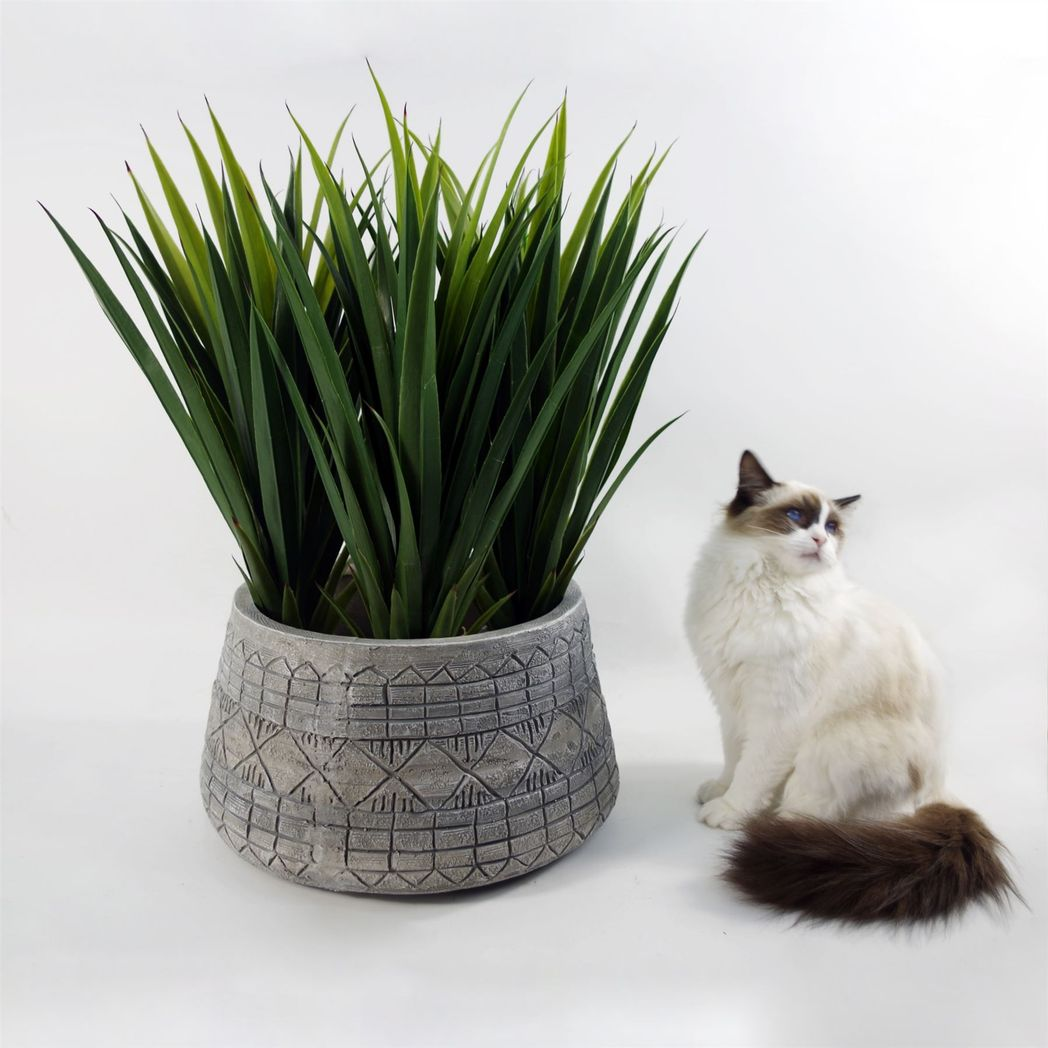 37cm x 22cm Large Grey Gliese Embossed Planter – Rustic Composite Plant Pot