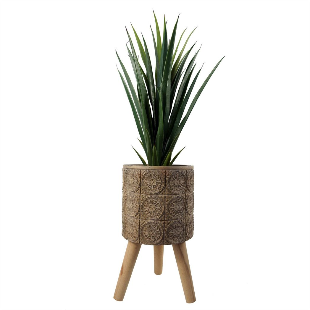 40cm x 21.5cm Large Zandi Flowers Composite Planter with Wooden Legs – Indoor Plant Stand