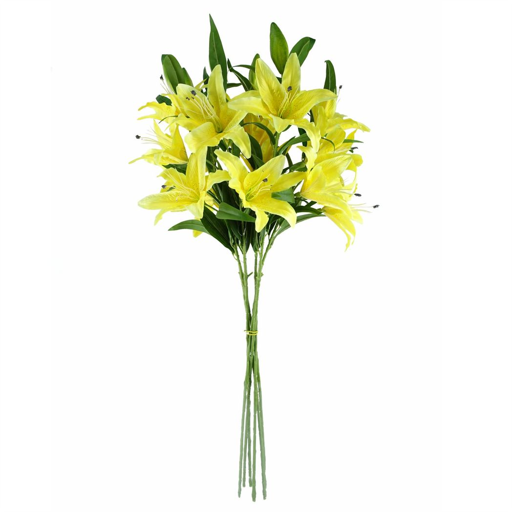 6 x 100cm Large Yellow Artificial Lily Stems – Long Stem Faux Lily Flowers