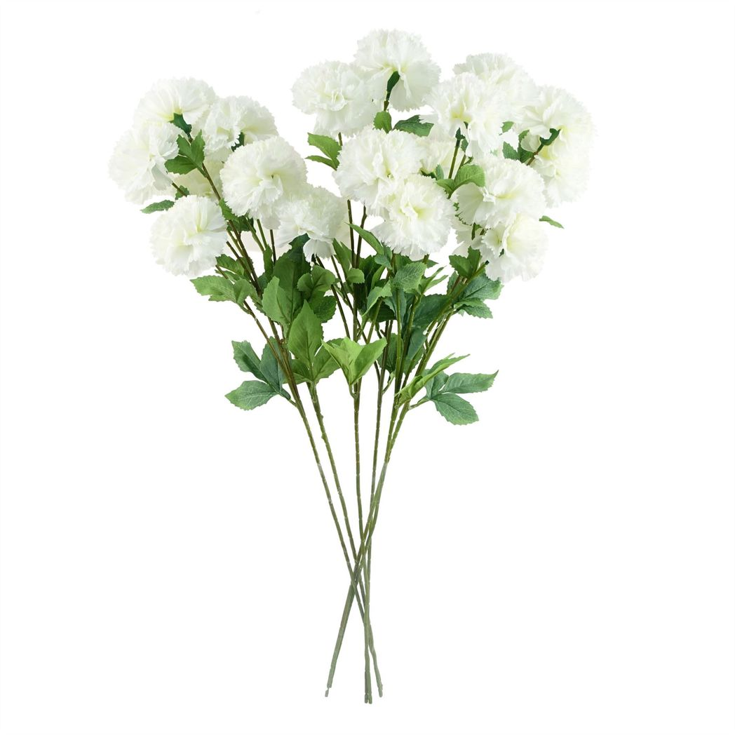 6 x 70cm Medium White Artificial Carnation Stems – Silk Flower Set