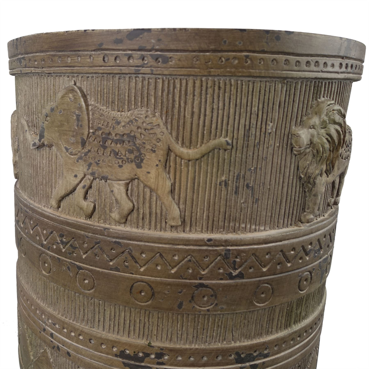 55cm x 29cm Large Jungle Composite Planter with Wooden Legs – Embossed Lion & Elephant