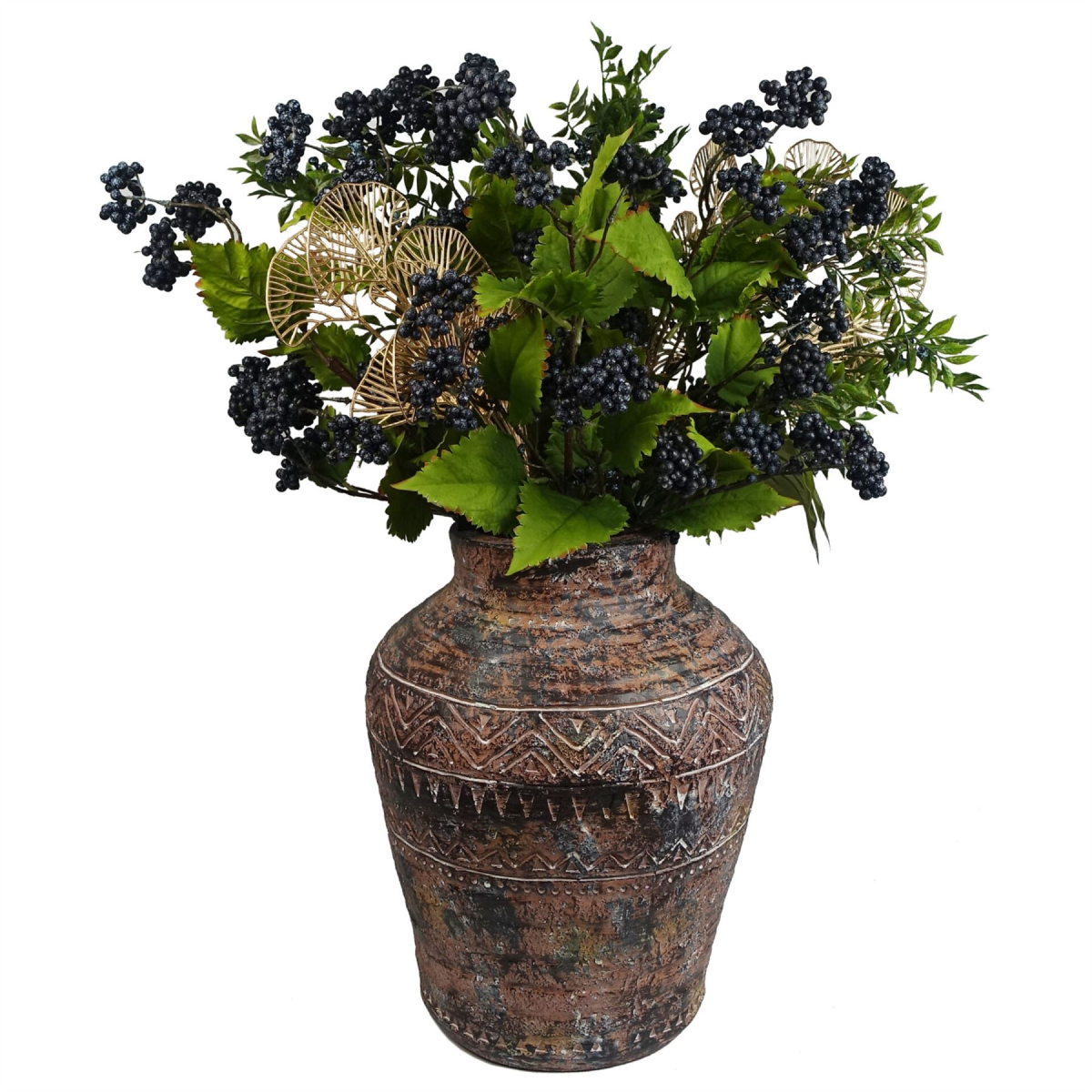 40cm x 32cm Large Aztec Textured Composite Vase Planter – Indoor Plant Pot