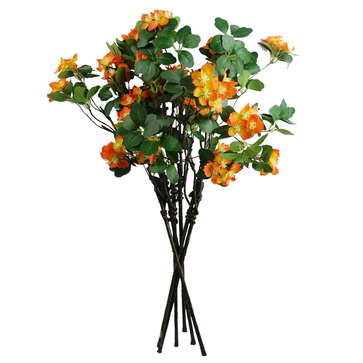 6 x 60cm Medium Artificial Orange Flowers & Foliage – Realistic Faux Flower Spray