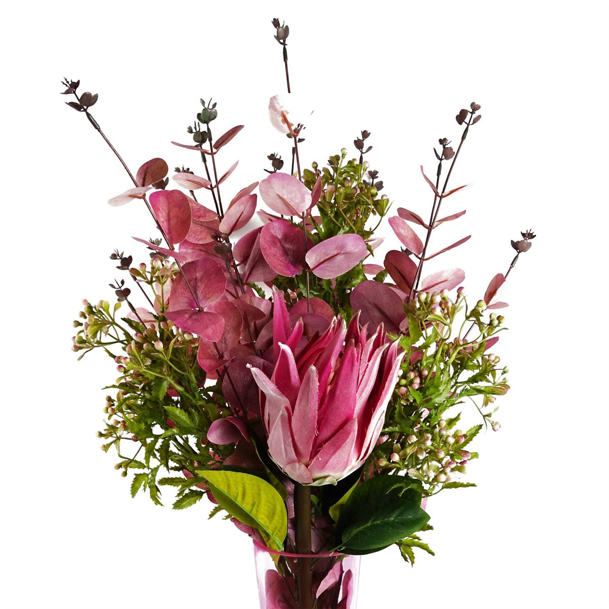 65cm Medium Artificial Pink Protea Flower – Realistic Faux Sugarbush Stem