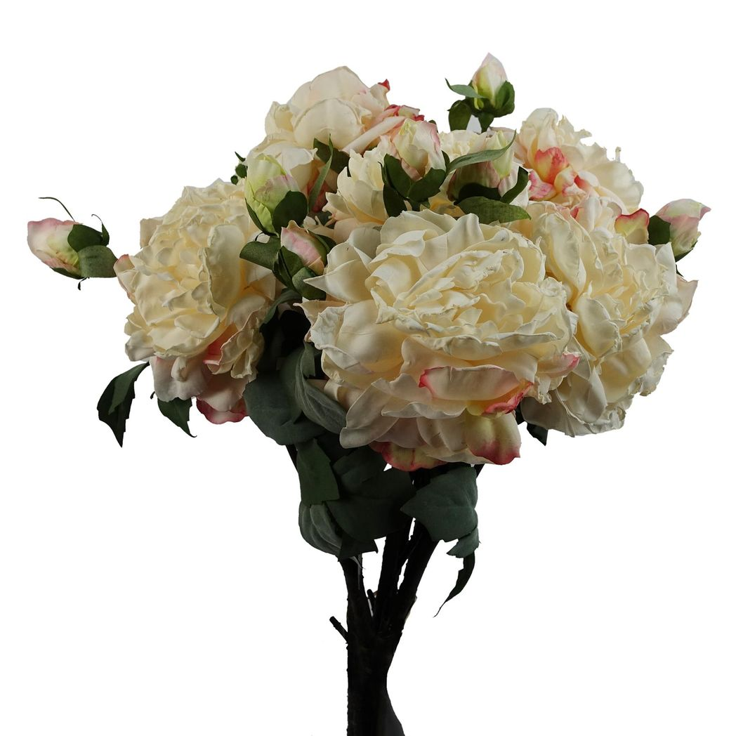 6 x 60cm Medium Premium Artificial Cream Peony Stems – Realistic Faux Peony Set with 6 Flowers & 18 Buds