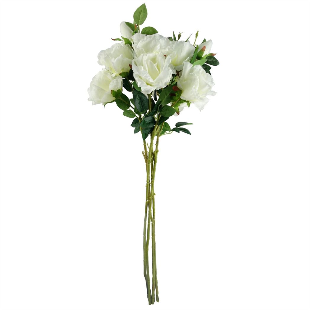 6 x 80cm Medium White Artificial Rose Stems – Realistic Faux Roses with 18 Flowers