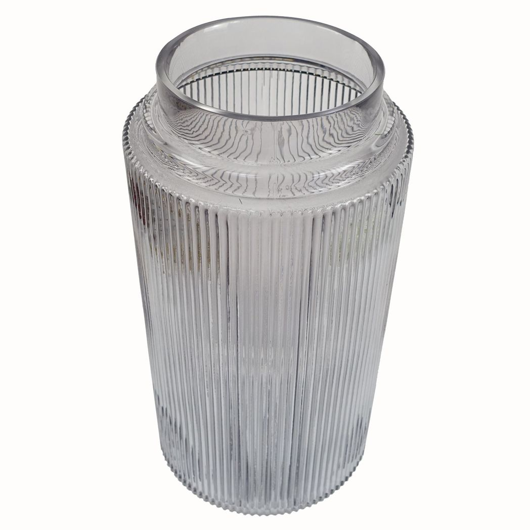 31cm Medium Clear Ridged Glass Vase – Textured Round Vase for Flowers