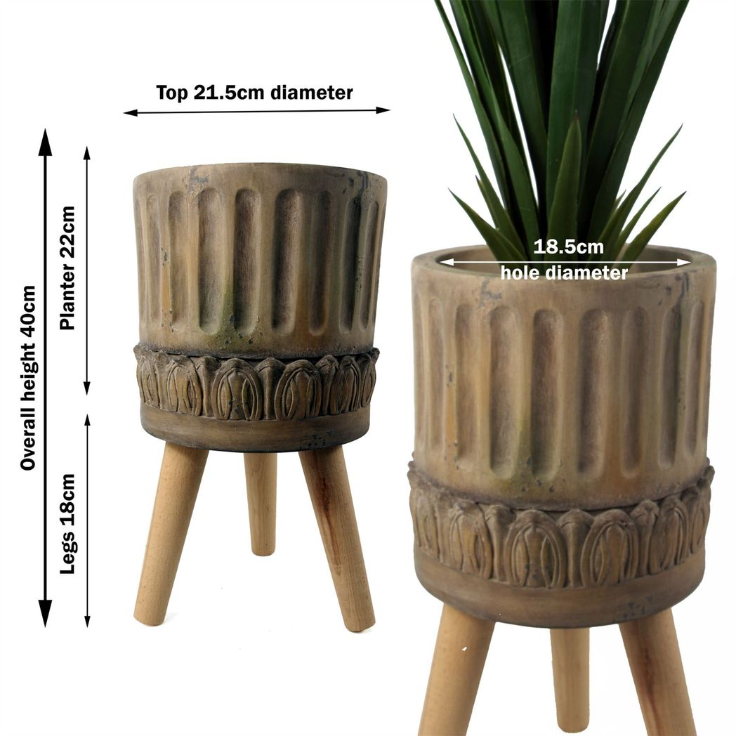 40cm x 21.5cm Large Zandi Roman Composite Planter - Indoor Plant Stand with Wooden Legs