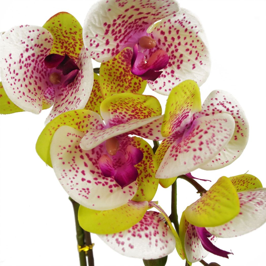 46cm Small Harlequin Pink Artificial Orchid in Silver Pot – Faux Orchid Plant
