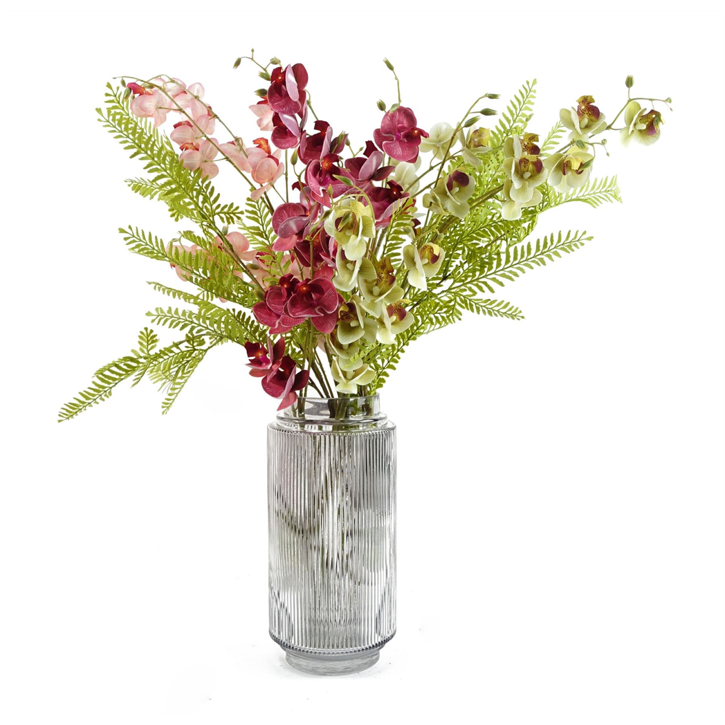 31cm Medium Clear Ridged Glass Vase – Textured Round Vase for Flowers