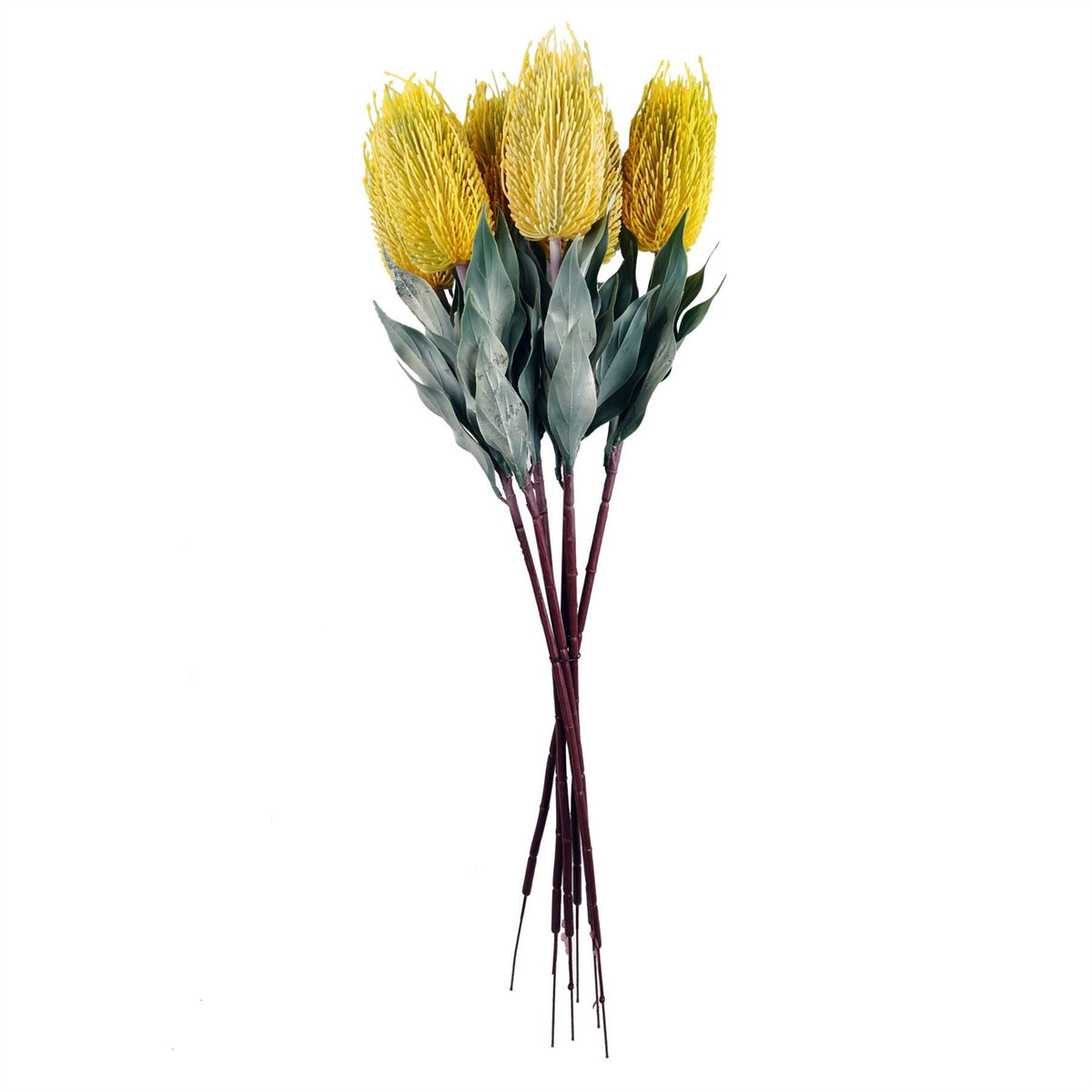 6 x 75cm Medium Artificial Yellow Banksia Flowers – Realistic Faux Stems
