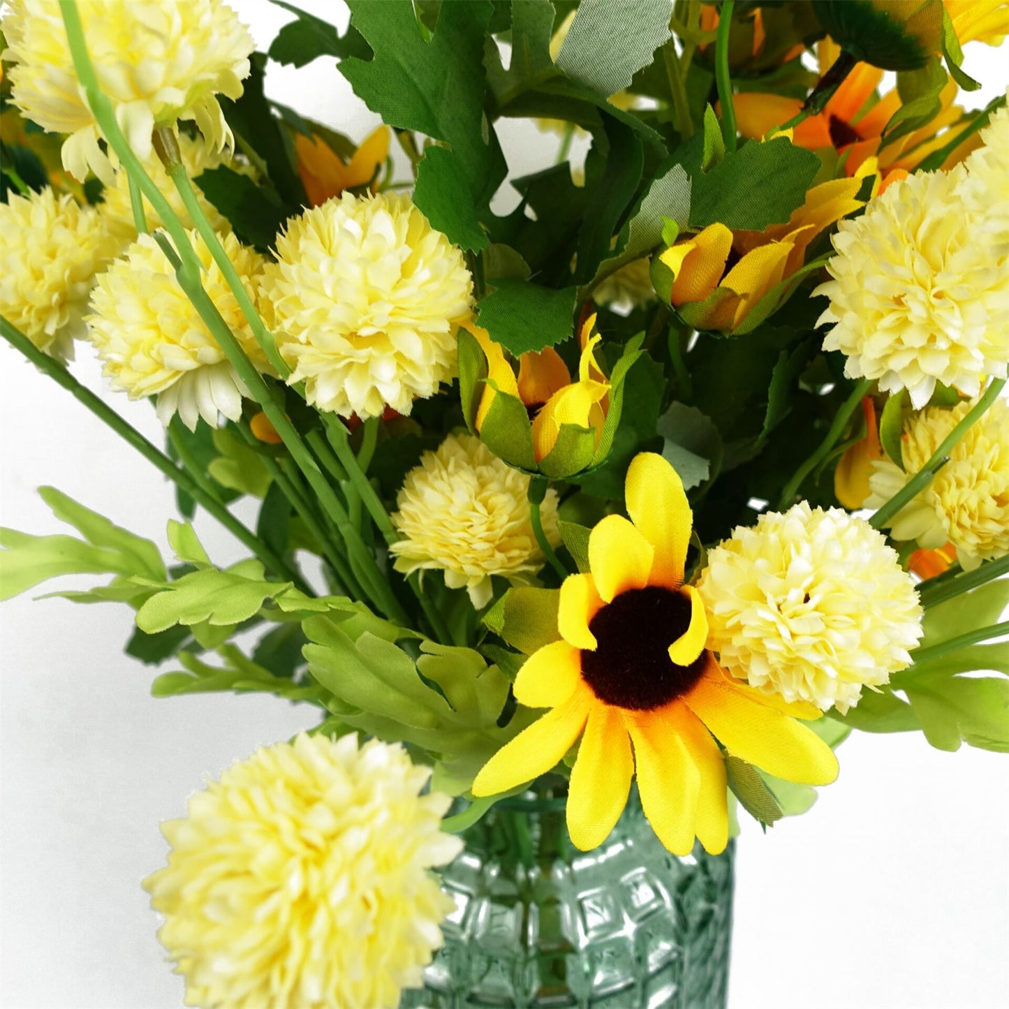 50cm Small Artificial Yellow Dahlia Pompom Stem – Faux Dahlia Flower