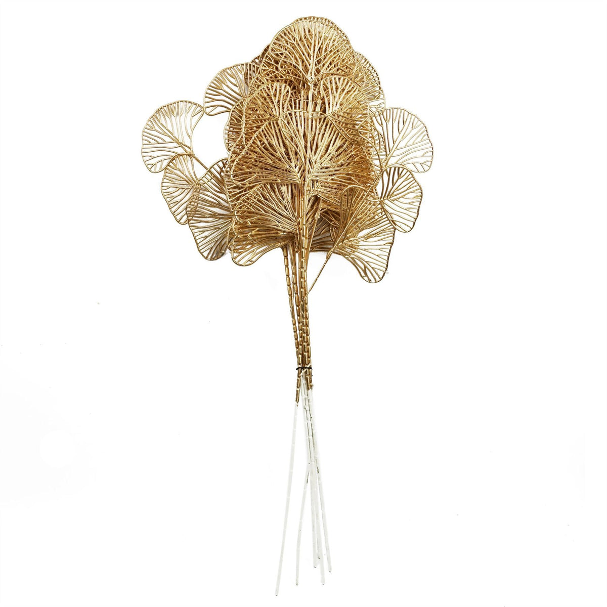 6 x 65cm Medium Artificial Gold Leaves Flower Arrangement – Realistic Faux Foliage Stems