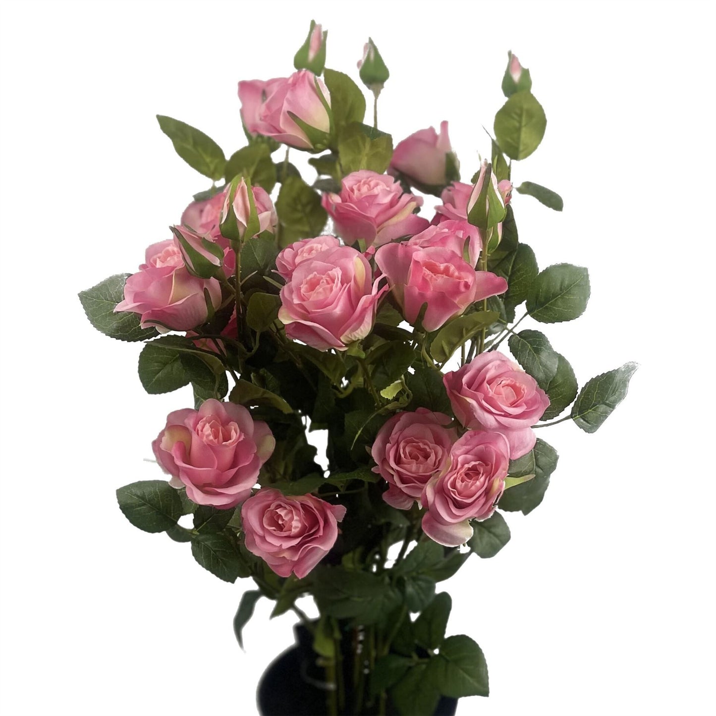 60cm Medium Artificial Rose Bush with Pink Silk Flowers – Premium Faux Rose Plant