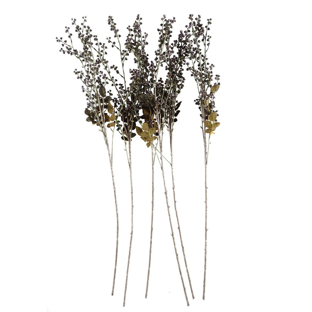 6 x 85cm Medium Artificial Dark Purple Berry Stems – Faux Berry Stem Set