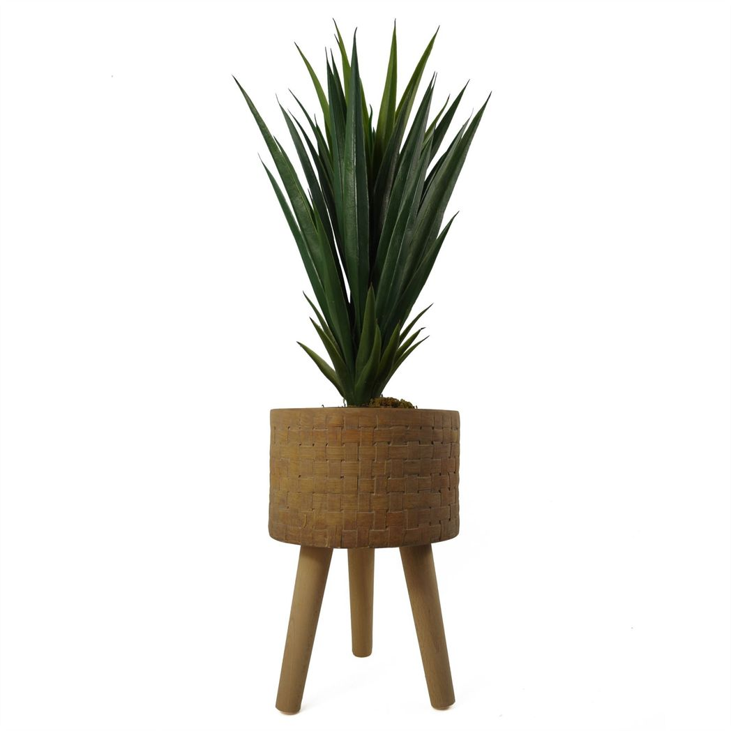 36cm x 25cm Large Tight Weave Effect Composite Planter with Wooden Legs – Indoor Plant Stand