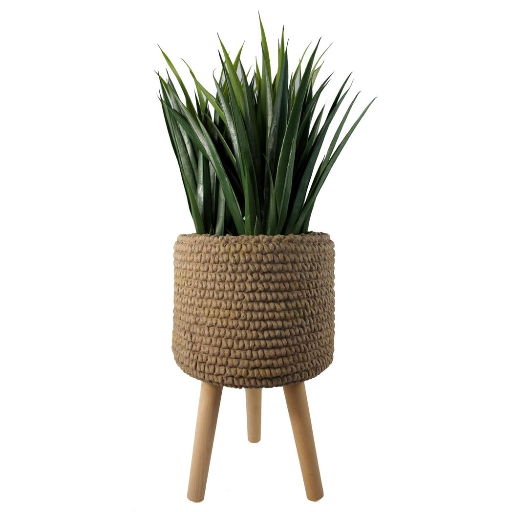 53cm x 32cm Large Seagrass Style Composite Planter – Woven Effect Planter with Wooden Legs