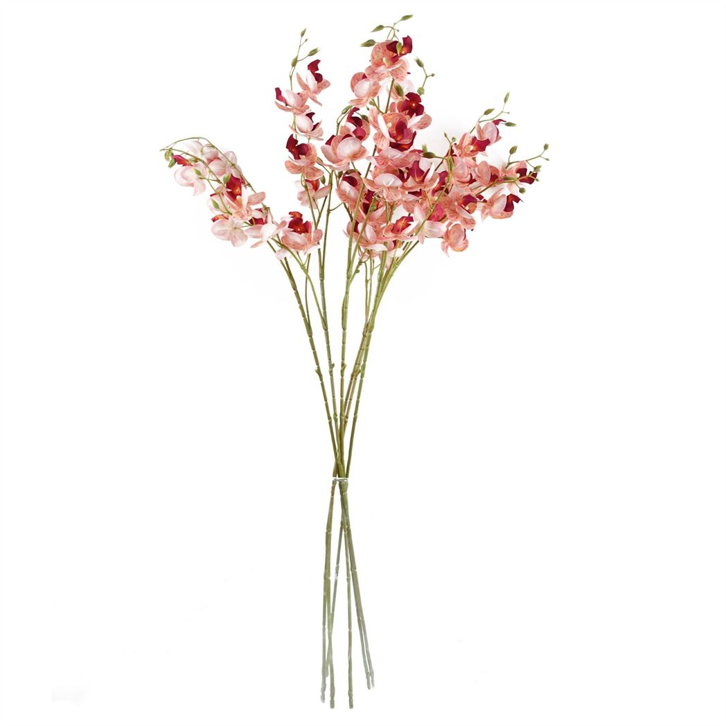 6 x 80cm Medium Artificial Pink Mini Orchid Flowers – Faux Orchid Stems