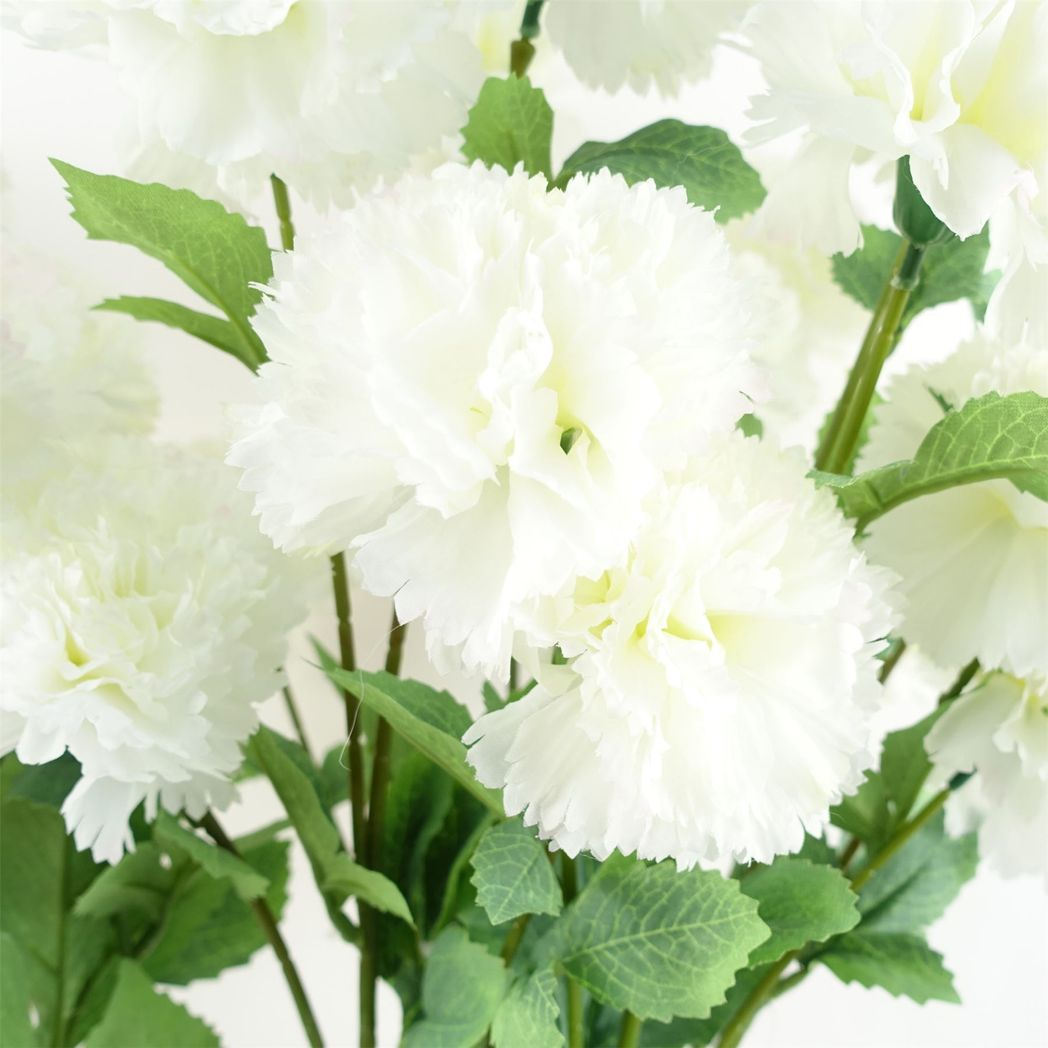 6 x 70cm Medium White Artificial Carnation Stems – Silk Flower Set