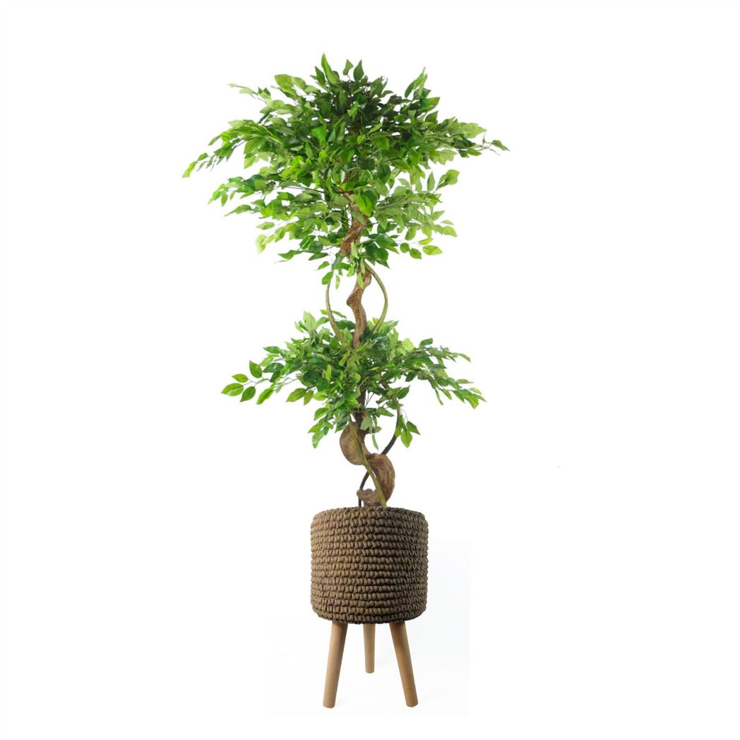 53cm x 32cm Large Seagrass Style Composite Planter – Woven Effect Planter with Wooden Legs
