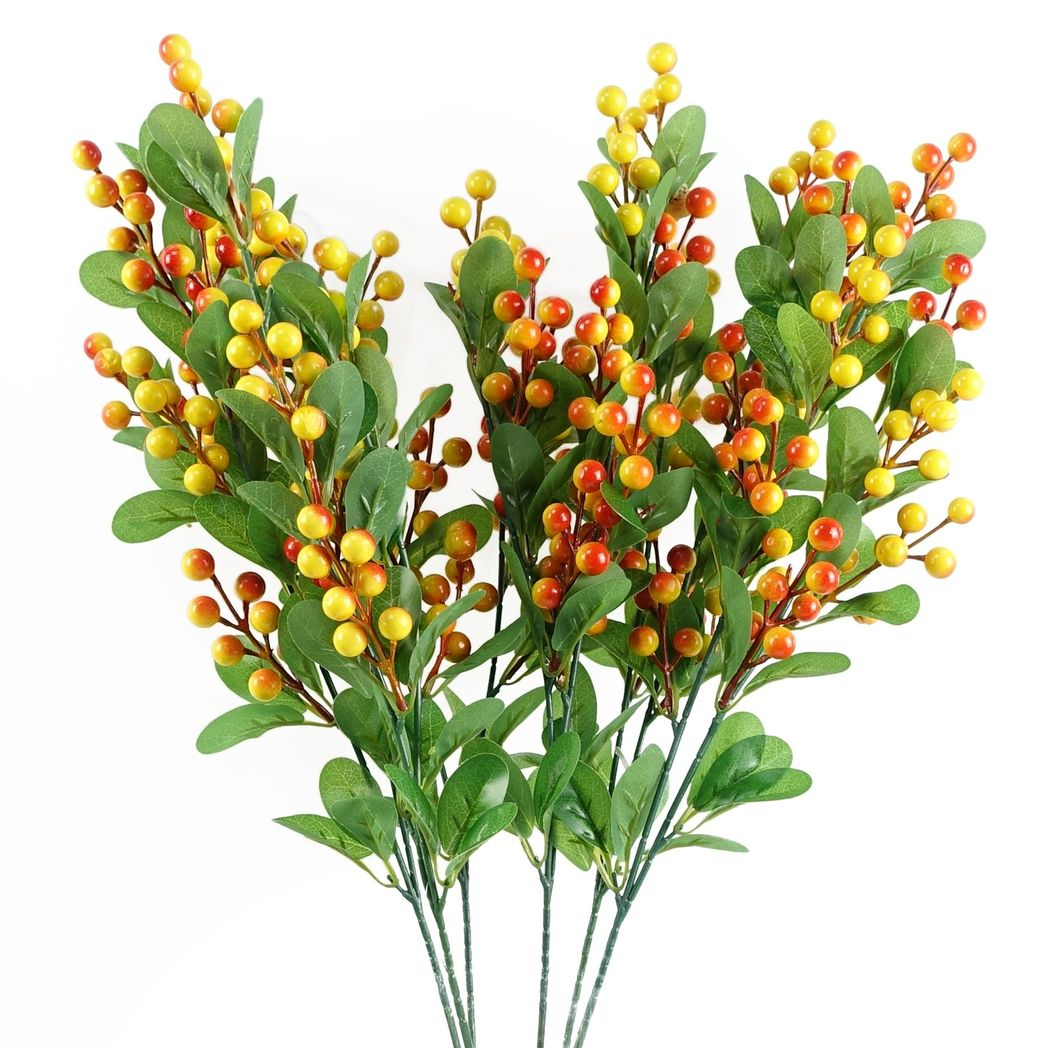 70cm Medium Artificial Orange Berry Spray – Faux Berry Stem