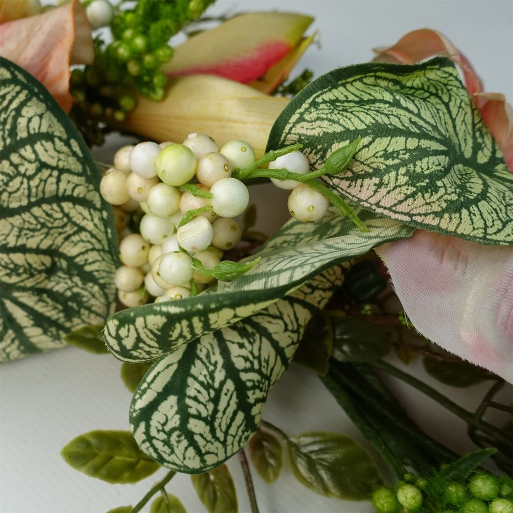60cm Large Artificial Pink Lily Wreath – Elegant Faux Blossom Door & Wall Décor