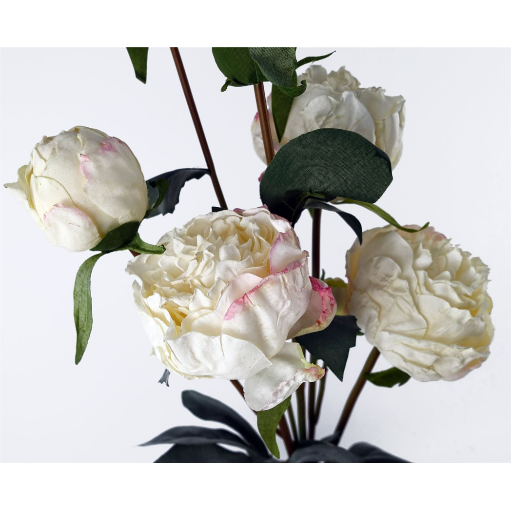 55cm Small Premium Artificial Cream Peony Spray – Realistic Faux Peony with 4 Flowers & 3 Buds