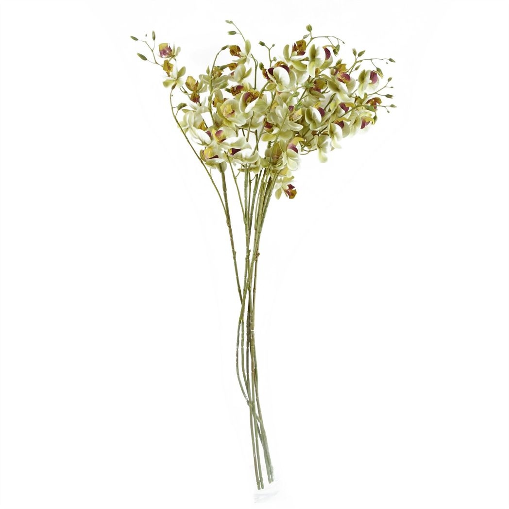 6 x 80cm Artificial Cream Mini Orchid Flowers – Faux Orchid Stems