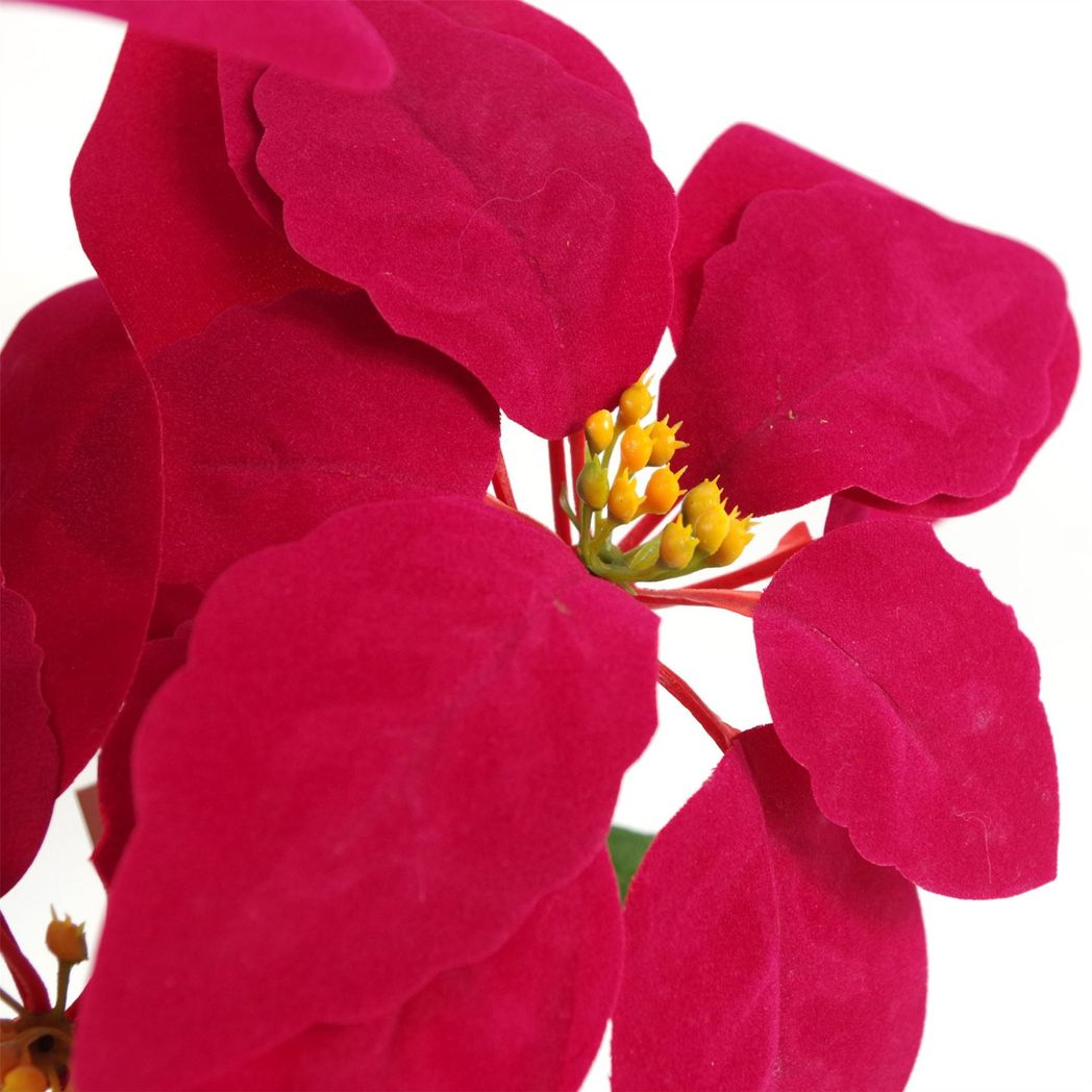 40cm Small Artificial Red Poinsettia in Medium Silver Straight-Edge Metal Planter – Faux Christmas Flower