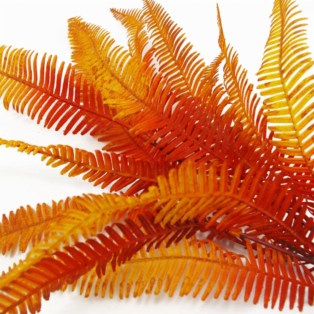 55cm Small Artificial Autumn Fern Bush Plant – Orange Faux Fern Stem
