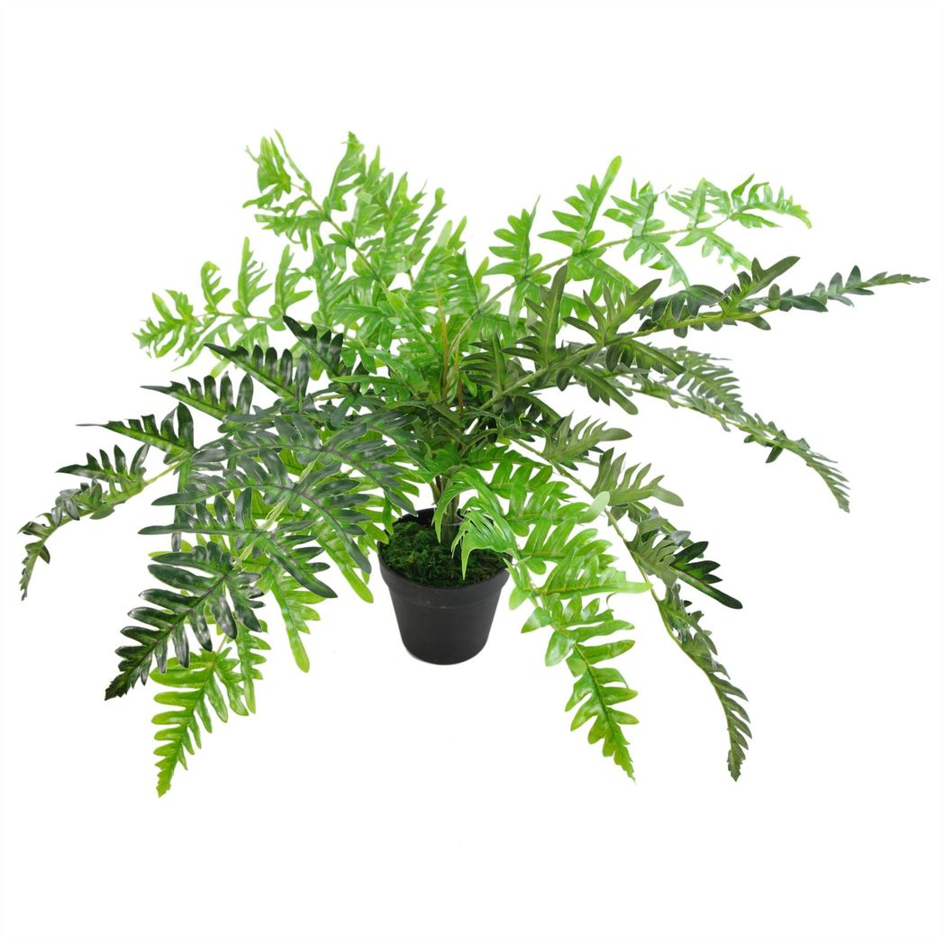 60cm Medium Artificial Hanging Fern Plant – Evergreen Design with Copper Planter