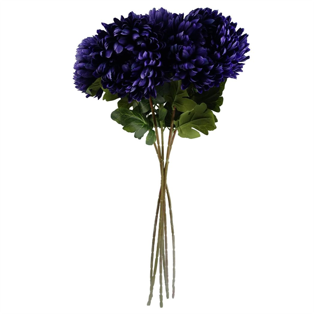 6 x 75cm Medium Artificial Purple Chrysanthemum Stems – Realistic Reflex Flower Set
