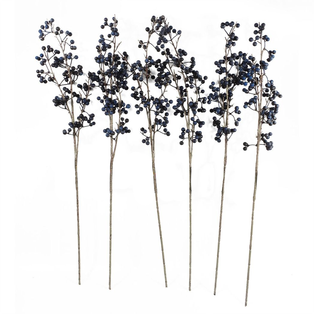 6 x 70cm Medium Artificial Blue Christmas Berry Sprays – Realistic Faux Berry Stems