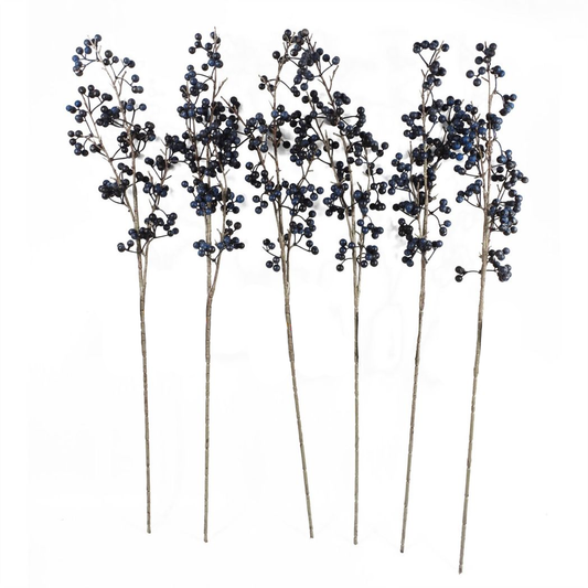 6 x 70cm Medium Artificial Blue Christmas Berry Sprays – Realistic Faux Berry Stems