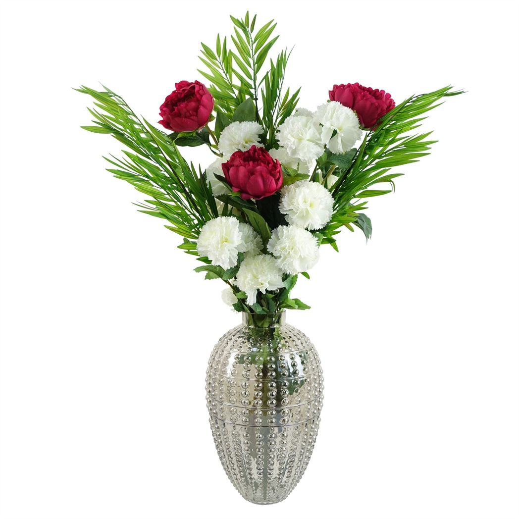 6 x 70cm Medium White Artificial Carnation Stems – Silk Flower Set