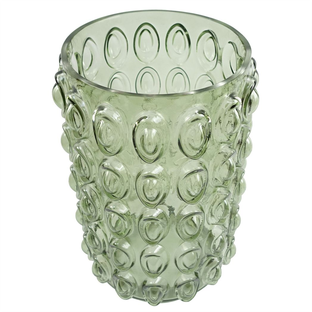 30cm Medium Green Retro Bubble Glass Vase – Textured Green Glass Vase for Flowers