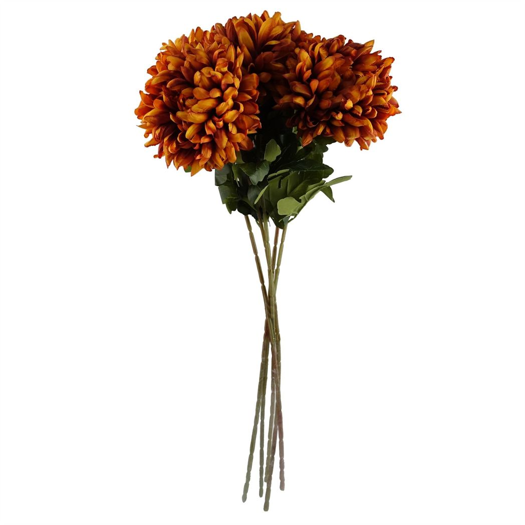 6 x 75cm Medium Artificial Orange Chrysanthemum Stems – Realistic Reflex Flower Set
