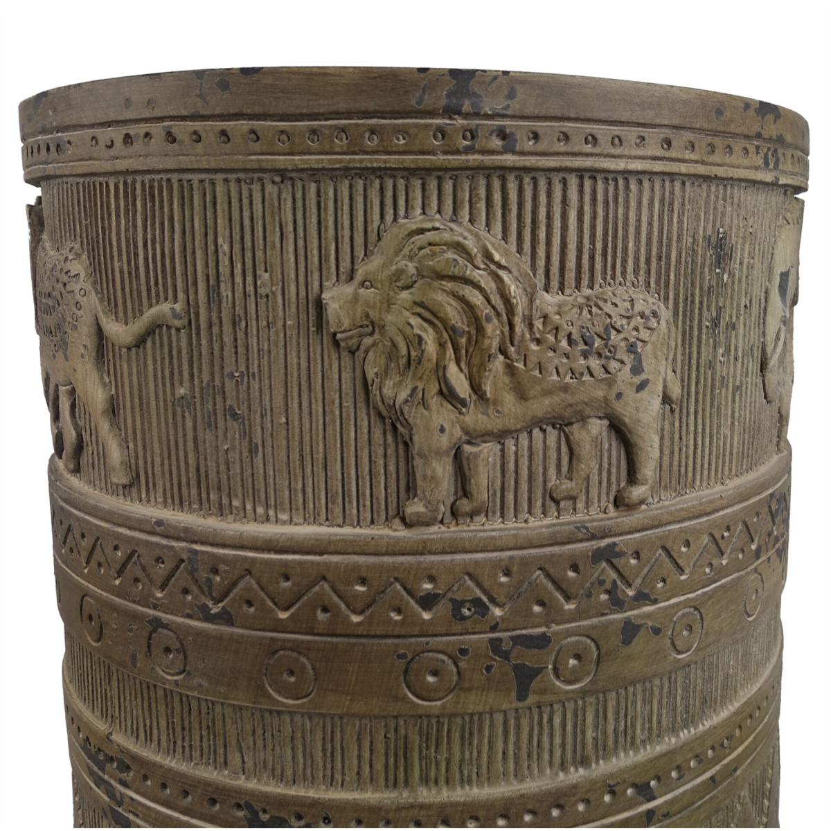 55cm x 29cm Large Jungle Composite Planter with Wooden Legs – Embossed Lion & Elephant