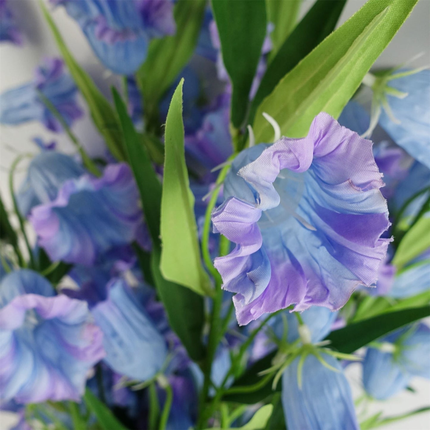 6 x 100cm Large Artificial Blue Trumpet Flower Stems – Faux Floral Arrangement Set
