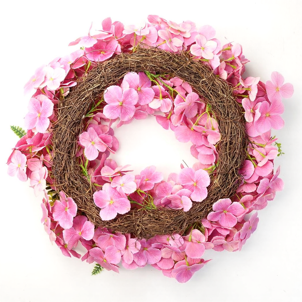 40cm Small Artificial Pink Floral Blossom Wreath – Elegant Faux Flower Door & Wall Décor