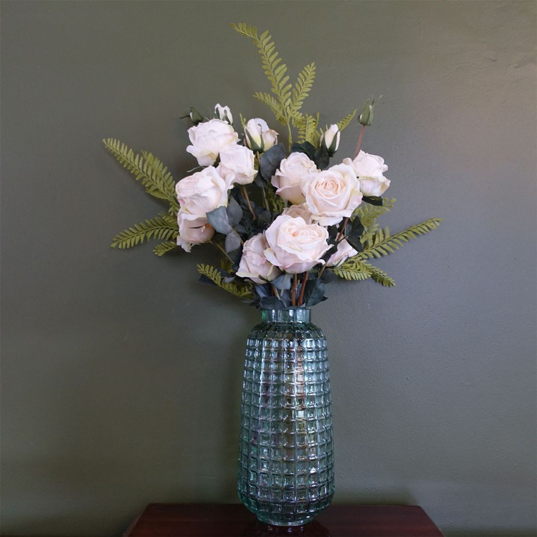 30cm Medium Green Cube Glass Vase – Modern Embossed Glass Vase for Flowers