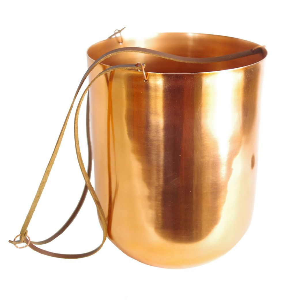 18cm x 22cm Medium Copper Hanging Planter with Leather Straps