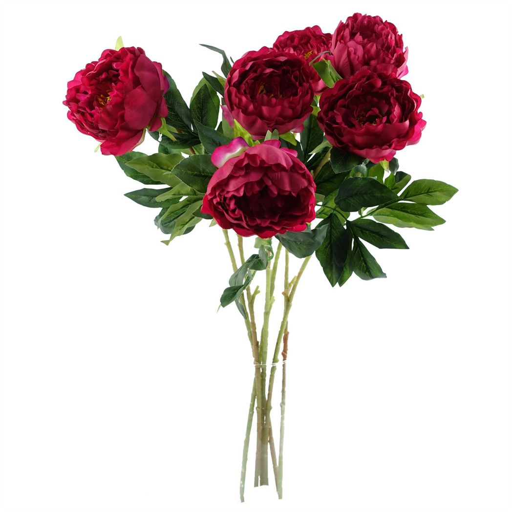 6 x 80cm Medium Artificial Dark Pink Peony Stems – Realistic Faux Peony Flower Set